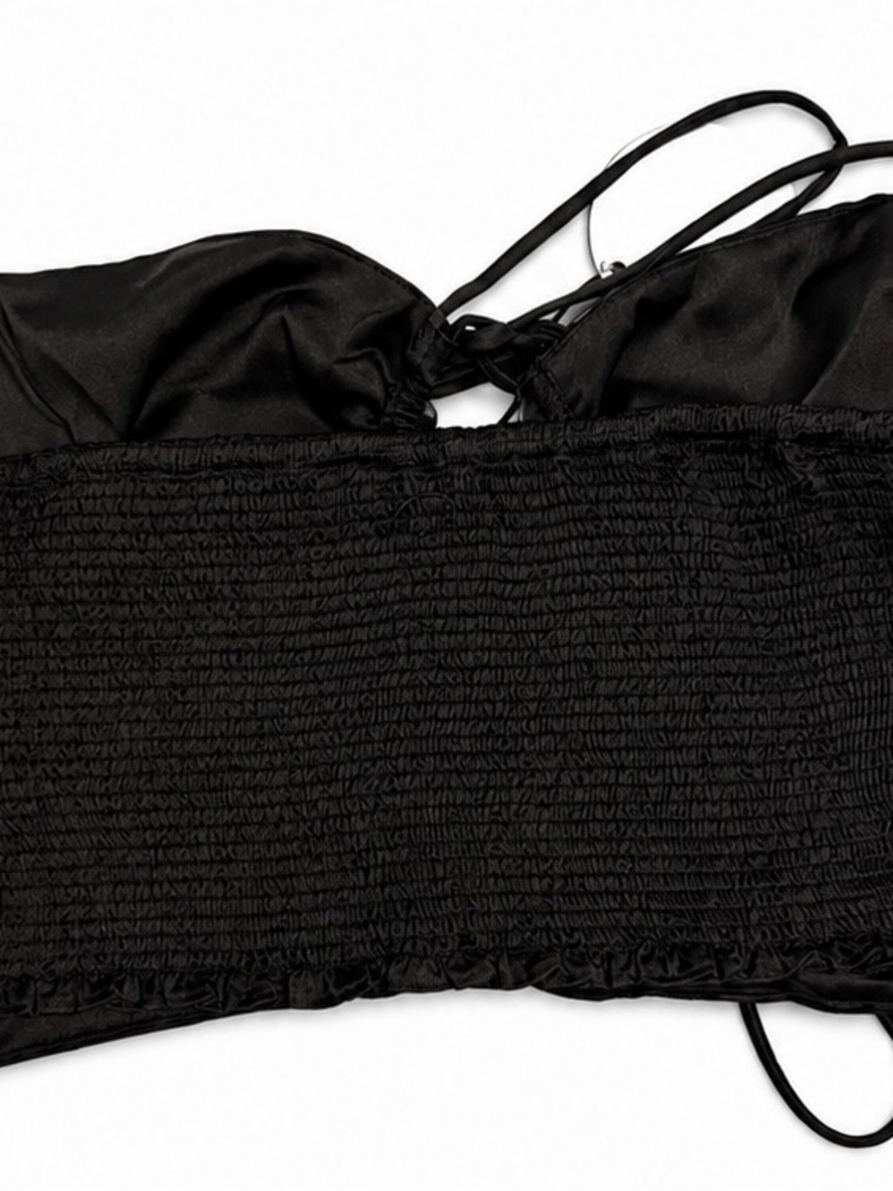 Black Smocked Crop Top with Strappy Detail - Women